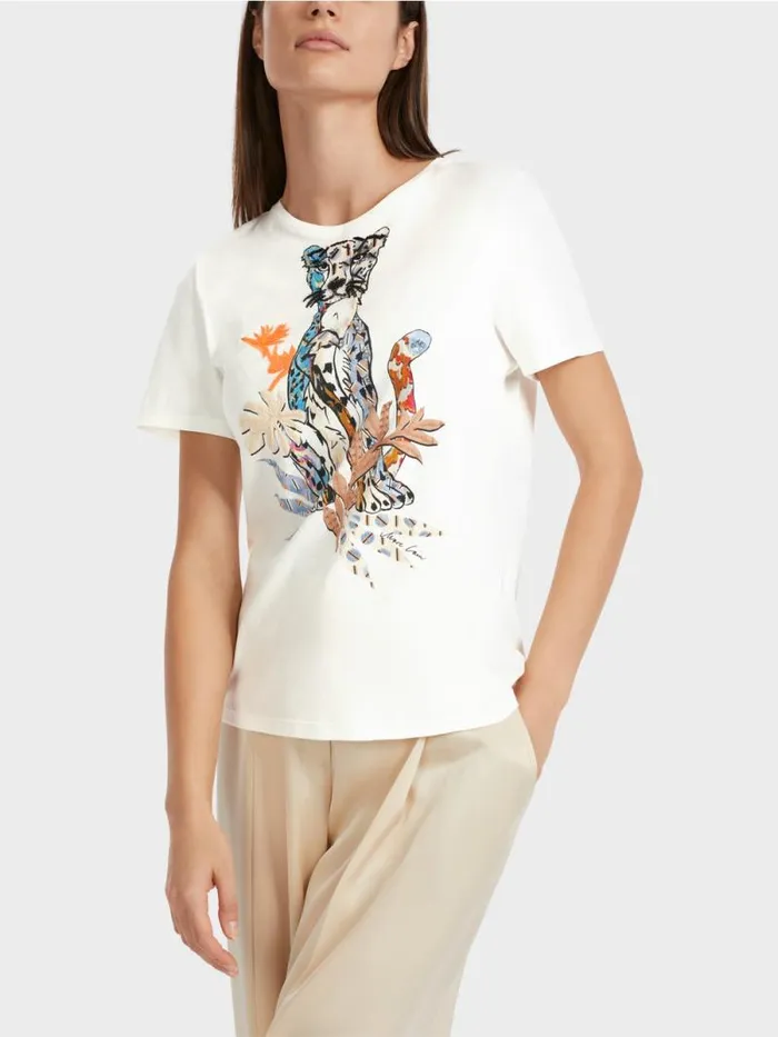 Shirts and Tops Damen Marc Cain TShirt Mit TigerApplikation Offwhite