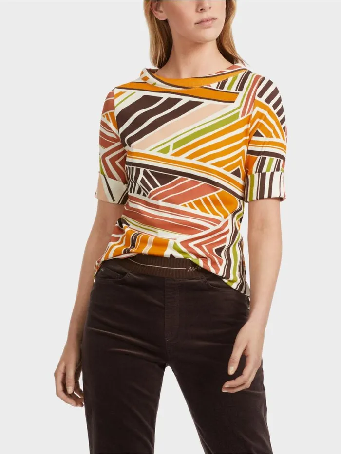 Shirts and Tops Damen Marc Cain TShirt Mit Verspielten Streifen Red Rust