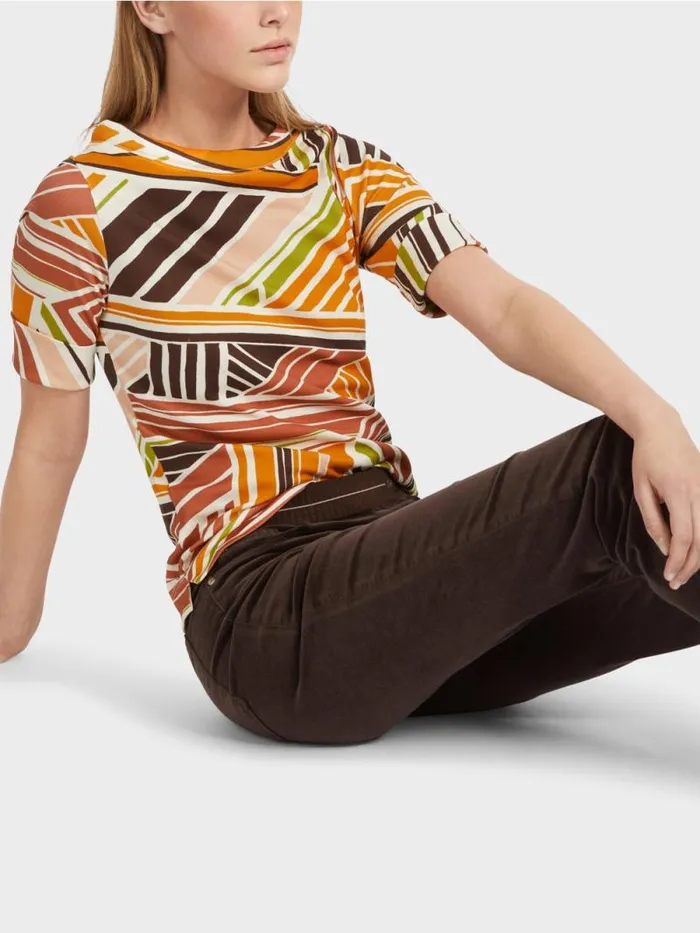 Shirts and Tops Damen Marc Cain TShirt Mit Verspielten Streifen Red Rust