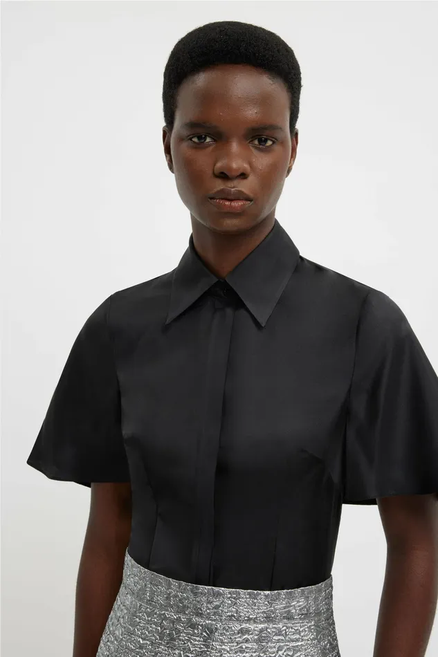 Shirts and Tops Women Keiko Top In Black Silk Twill Emilia Wickstead Shirts and Tops Women Keiko Top In Black Silk Twill Emilia Wickstead