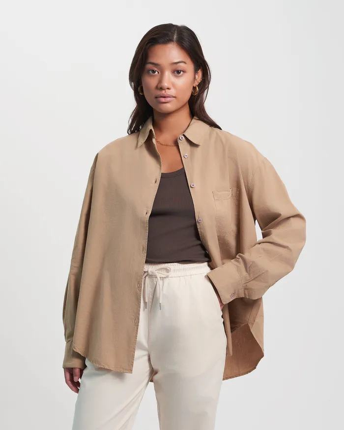 Shirts Organic Oversized Shirt 8211 Desert Khaki Colorfulstandard Women