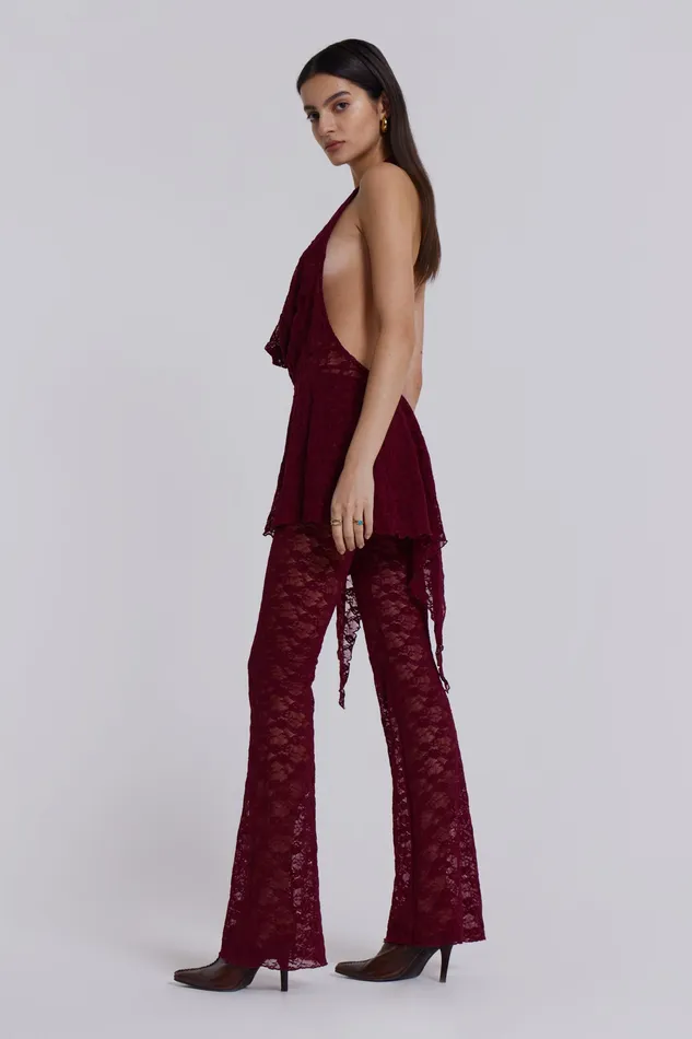 Shop Burgundy Riva Lace Coord Set Dresses Jaded London Women