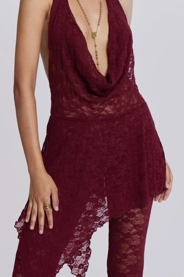 Shop Burgundy Riva Lace Coord Set Dresses Jaded London Women