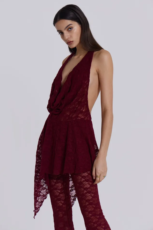 Shop Burgundy Riva Lace Coord Set Dresses Jaded London Women