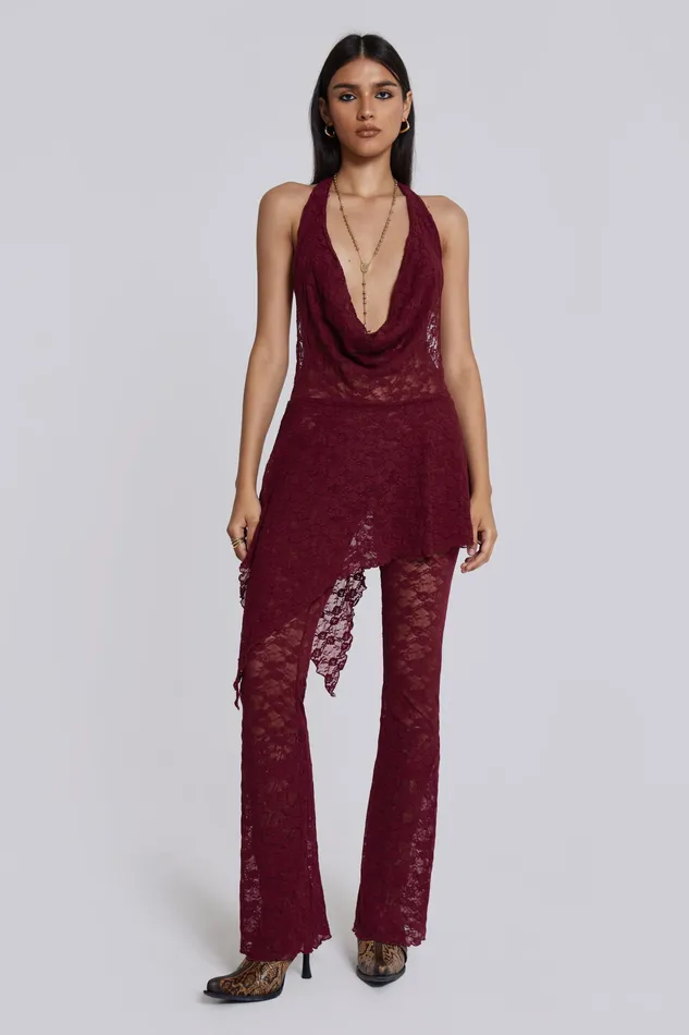 Shop Burgundy Riva Lace Coord Set Dresses Jaded London Women