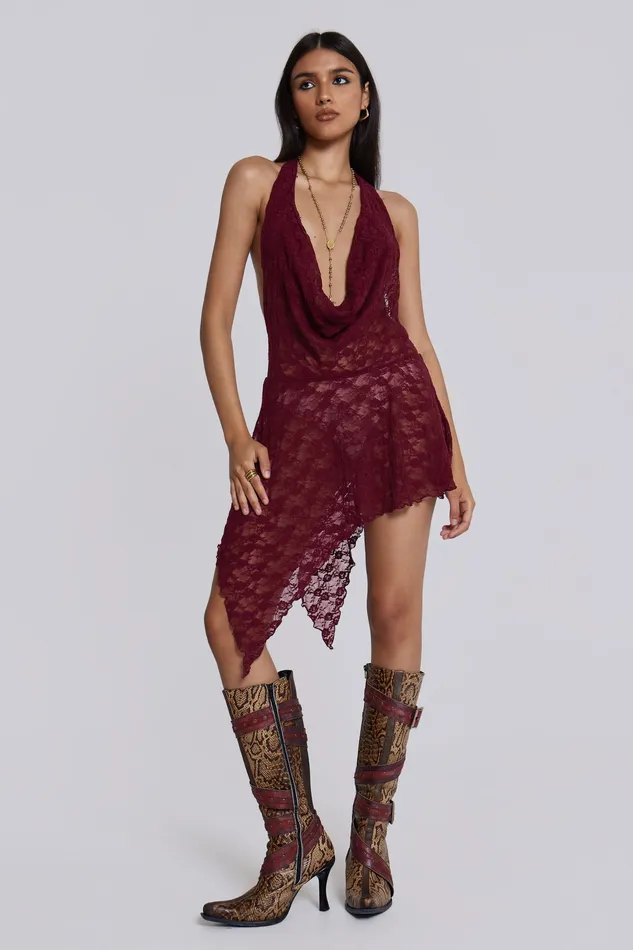 Shop Burgundy Riva Lace Coord Set Dresses Jaded London Women
