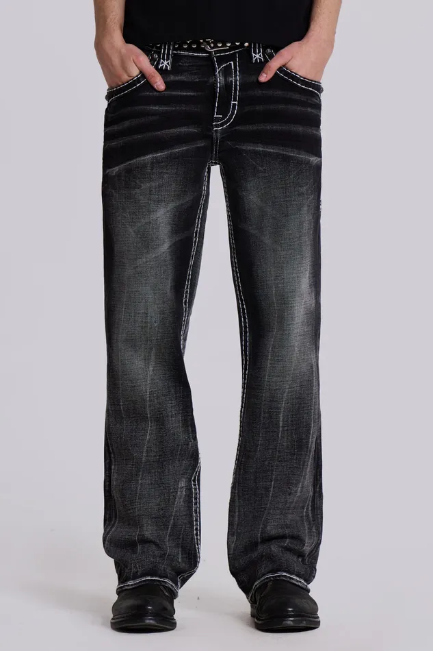 Shop Rock Revival Washed Black Gwen Bootcut Jeans Men Denim Jaded London