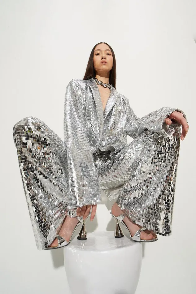 Shop Simon Miller BOTTOMS Sequin Robo Pant Satellite Silver