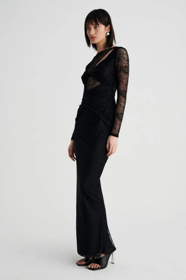 Shop SUBOO Dresses Gemini Long Sleeve Twist Front Lace Maxi and Maxi Skirt Slip
