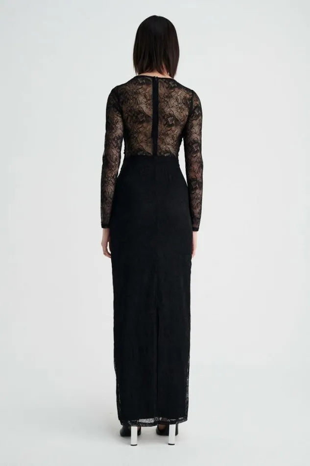 Shop SUBOO Dresses Gemini Long Sleeve Twist Front Lace Maxi and Maxi Skirt Slip