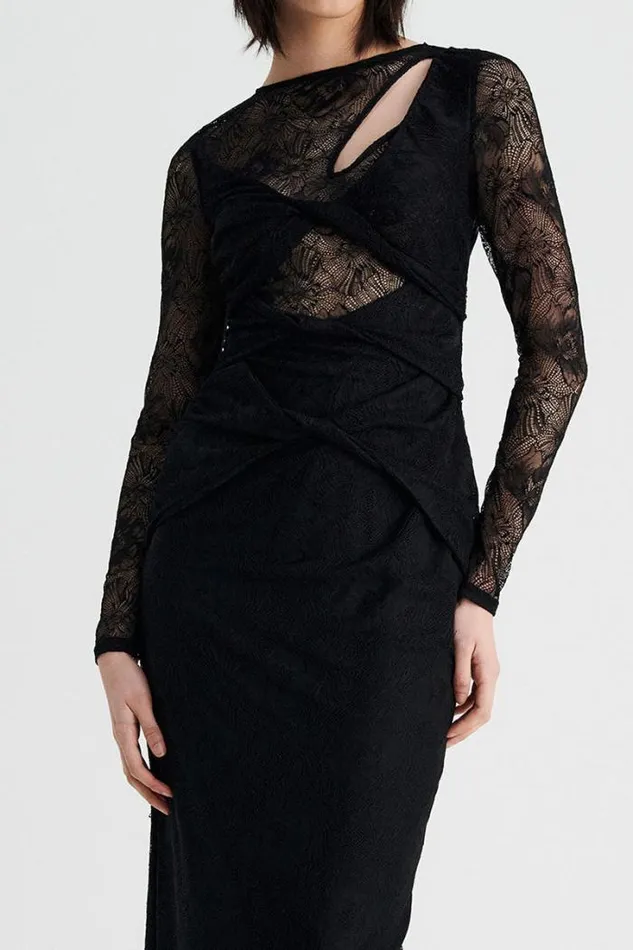 Shop SUBOO Dresses Gemini Long Sleeve Twist Front Lace Maxi and Maxi Skirt Slip