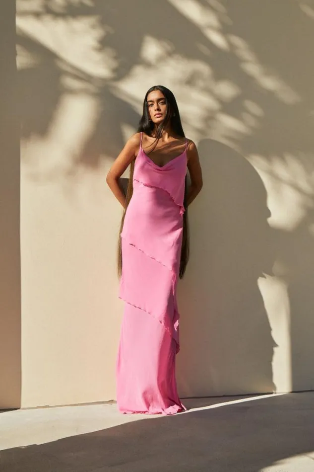 Shop SUBOO Dresses Tanya Strappy Cowl Neck Maxi Dress 8211 Rose
