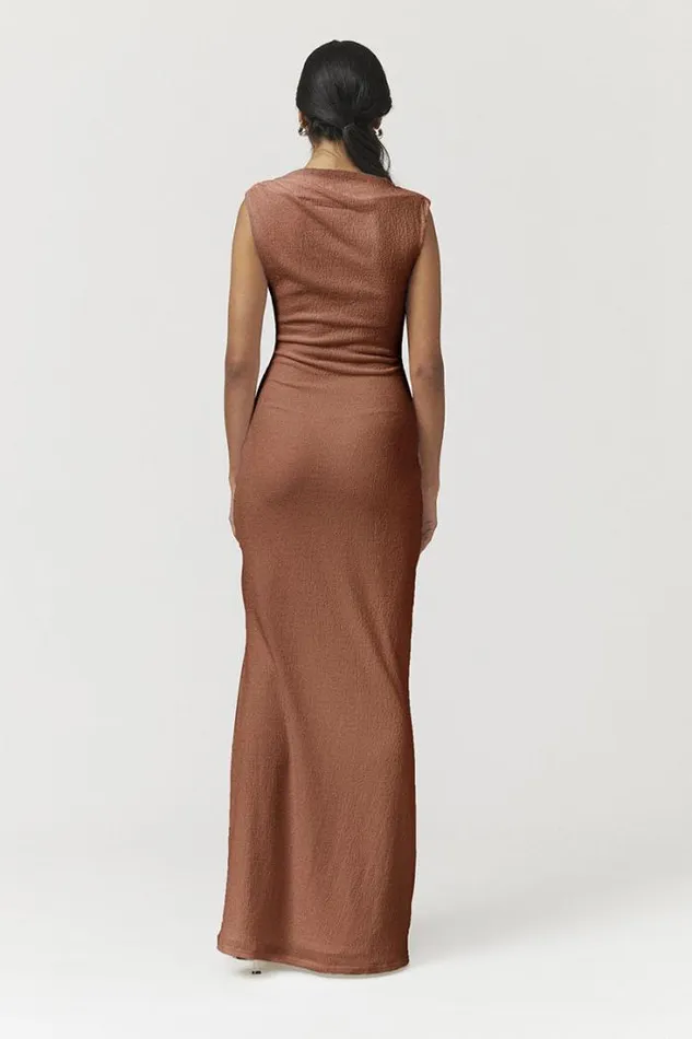Shop SUBOO Dresses Vega Ruched Front Midi Dress 8211 Tan