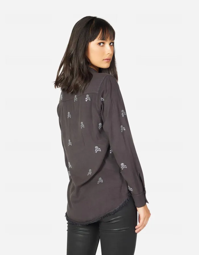 Sloane Mini Crystal Cross Bone Skulls Onyx Women039s Lauren Moshi Long Sleeve