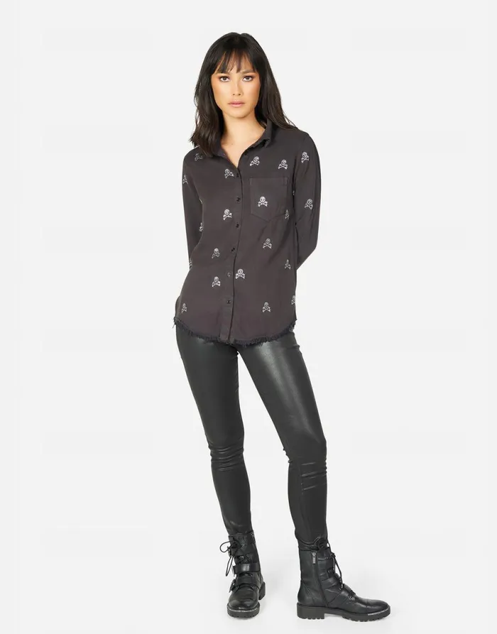Sloane Mini Crystal Cross Bone Skulls Onyx Women039s Lauren Moshi Long Sleeve