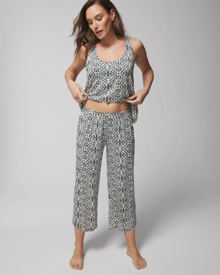 Soma Cool Nights Cropped Pants Tranquil Tile White Smoke Women Matching Sets and Separates