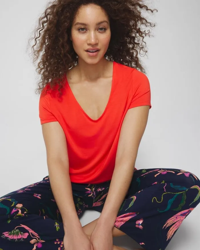 Soma Cool Nights Short Sleeve Pajama Tee Pretty Pink Women Matching Sets and Separates