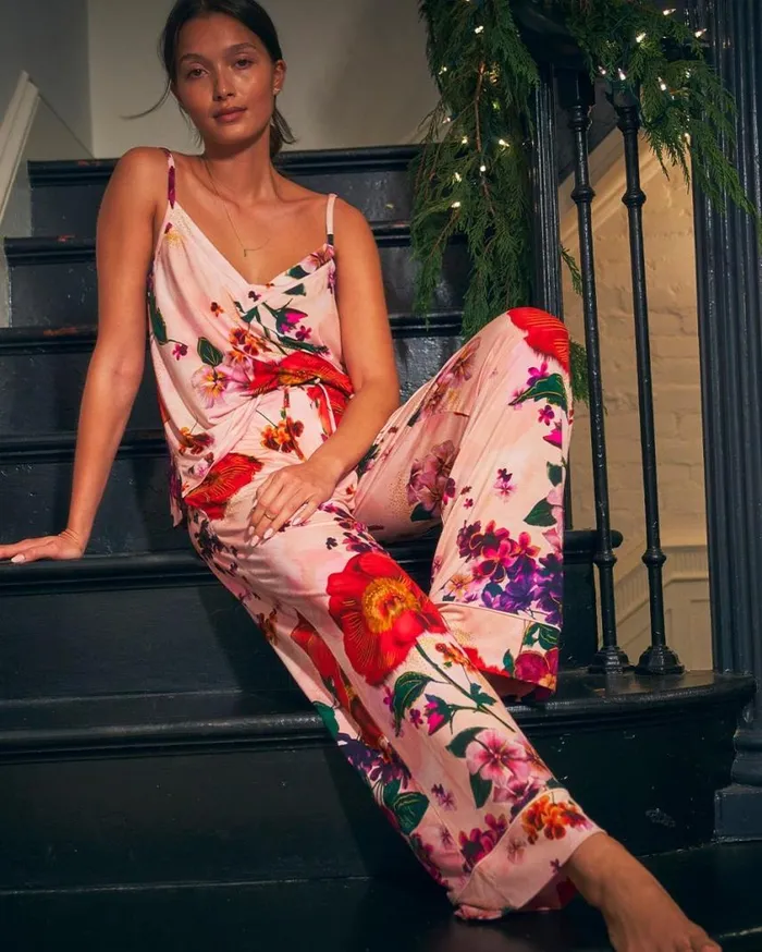 Soma Cool Nights Sleep Cami Drama Blooms Pretty Pink Women Pajama Tops