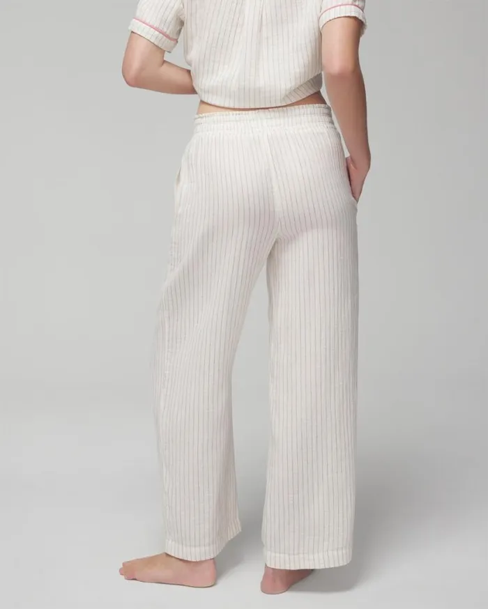 Soma Cotton Gauze Pants Dbl Cloth Bw Stripe Women Matching Sets and Separates