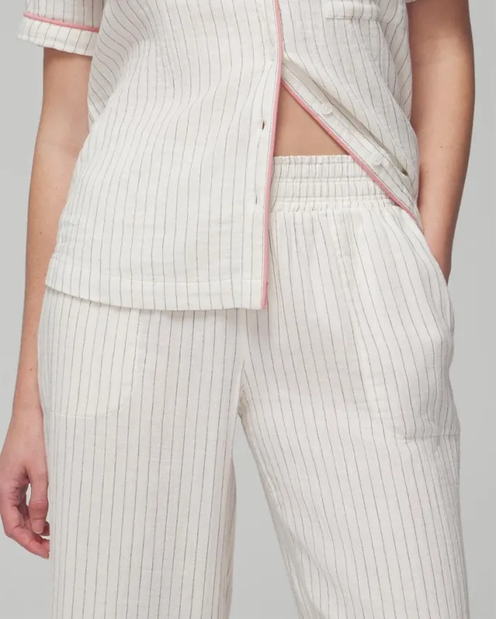 Soma Cotton Gauze Pants Dbl Cloth Bw Stripe Women Matching Sets and Separates