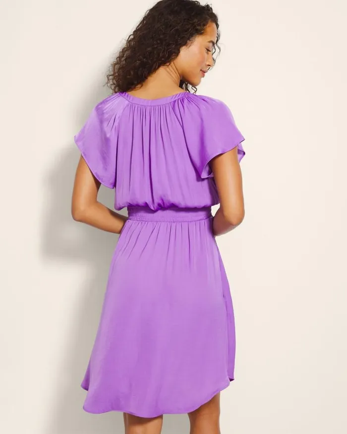 Soma Crinkle Satin Flutter Sleeve Bra Dress Woodland Women Short Dresses