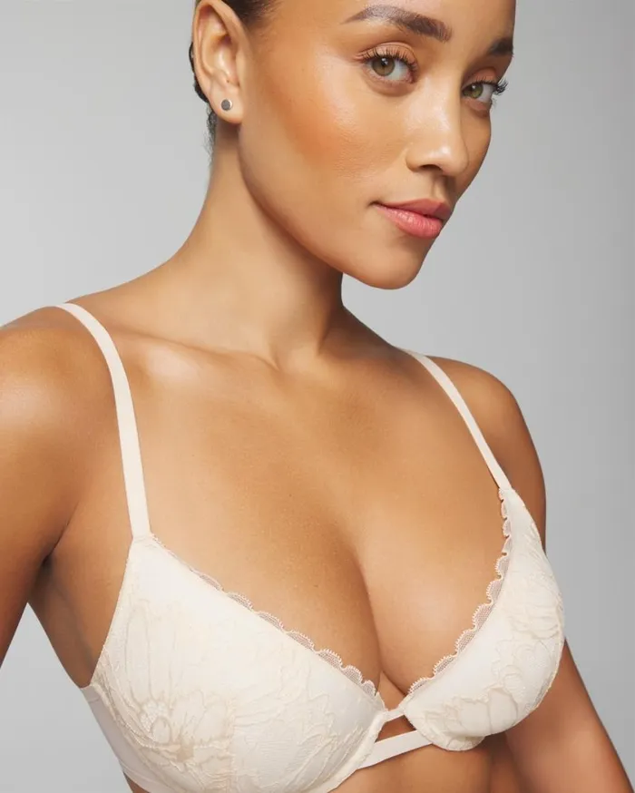 Soma Lightly Lined Plunge Bra With Lace Pale Sand Women Bras