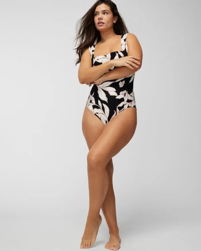 Soma Soma Swim SquareNeck OnePiece Leaf It Be Black Mini Women Swim