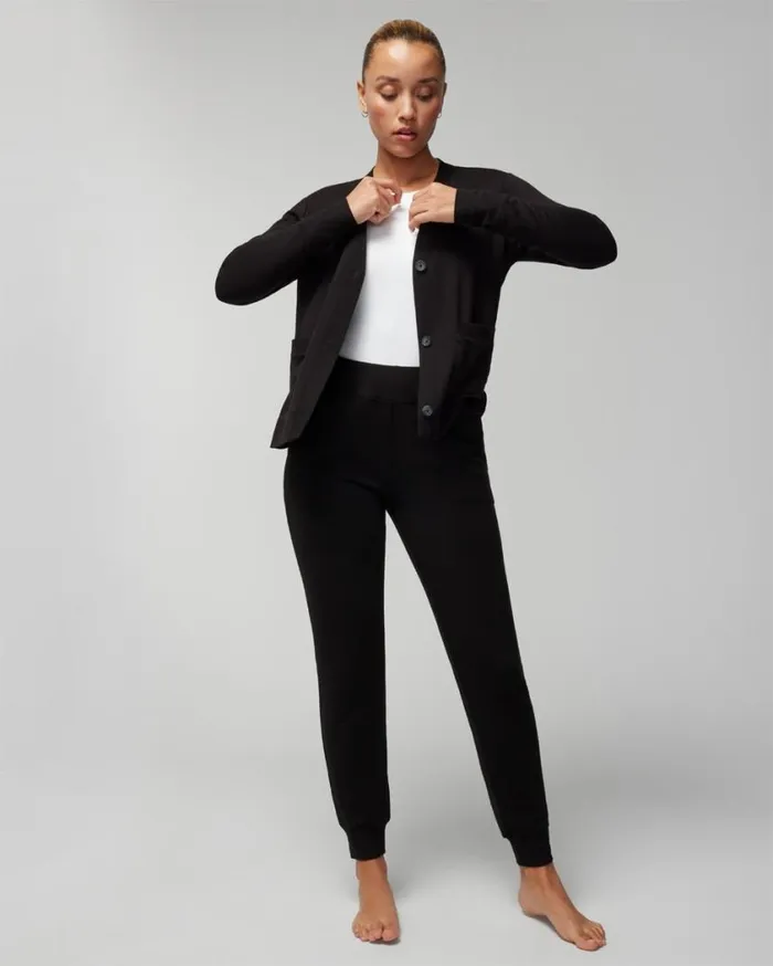 Soma Ultra Soft Fleece Relaxed Cardigan Black Women Sweaters and Jackets