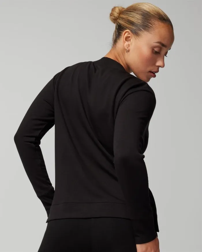 Soma Ultra Soft Fleece Relaxed Cardigan Black Women Sweaters and Jackets