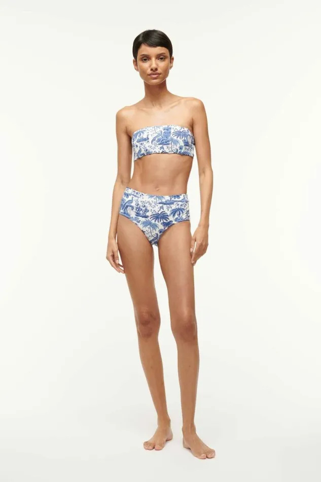 STAUD Swim DEVON HIGH RISE BIKINI BOTTOM Blue Toile 8211 Women