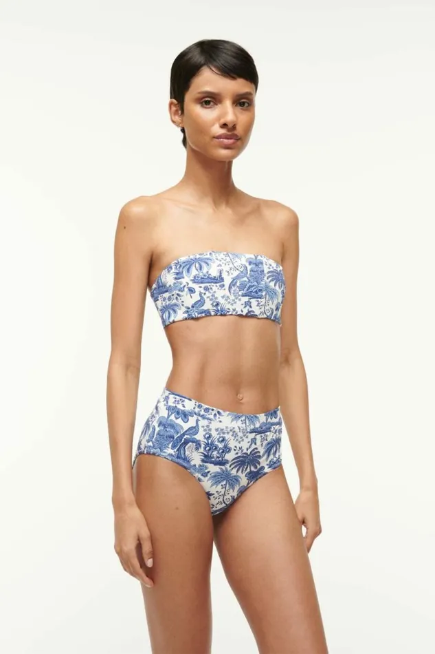 STAUD Swim DEVON HIGH RISE BIKINI BOTTOM Blue Toile 8211 Women