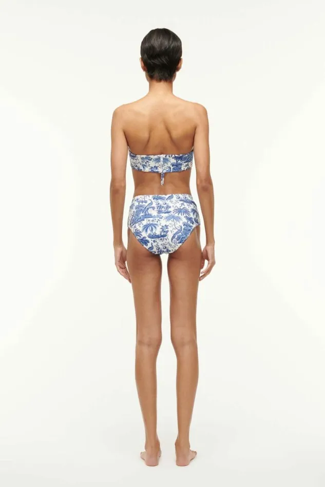 STAUD Swim DEVON HIGH RISE BIKINI BOTTOM Blue Toile 8211 Women
