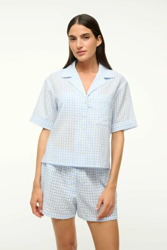 STAUD Swim GABI SHIRT Sky Gingham 8211 Women STAUD Swim GABI SHIRT Sky Gingham 8211 Women