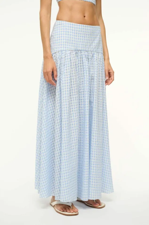 STAUD Swim PROCIDA COVERUP SKIRT Sky Gingham 8211 Women STAUD Swim PROCIDA COVERUP SKIRT Sky Gingham 8211 Women