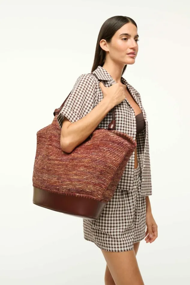 STAUD Swim SQUILLO RAFFIA TOTE Mahogany 8211 Women STAUD Swim SQUILLO RAFFIA TOTE Mahogany 8211 Women