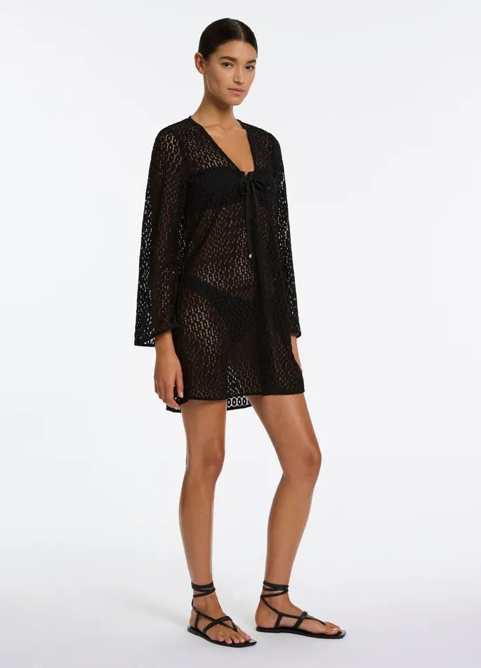 Stretch Lace Kaftan Black Women JETS Australia Dresses and Kaftans