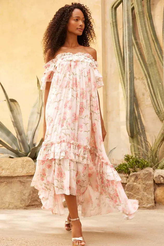 Summer Posy Aria Chiffon OffShoulder Ankle Gown Multi Women Needle and Thread Dresses