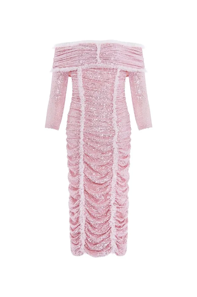 Sunbeam Rouched OffShoulder Ballerina Dress Pink Women Needle and Thread Dresses