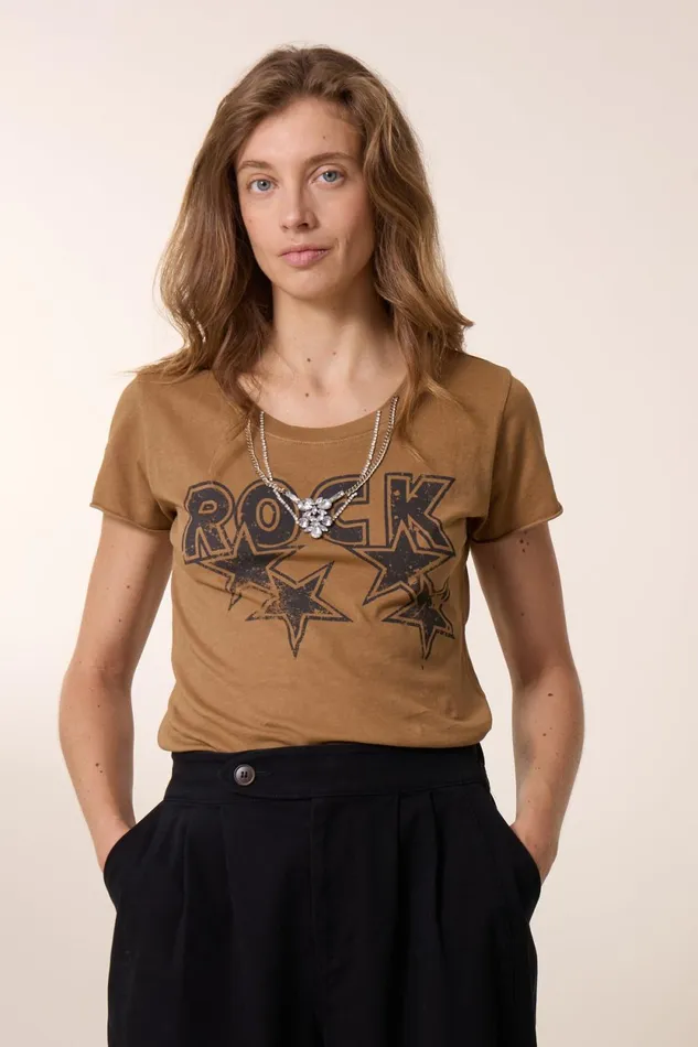 TShirts and Tops Women Leon and Harper Toro Strass TShirt Camel