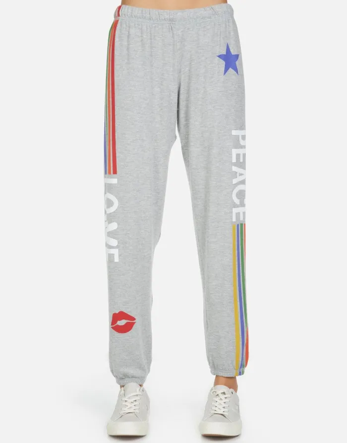 Tanzy Peace Love Stripe Heather Grey Women039s Lauren Moshi Long Sweatpants
