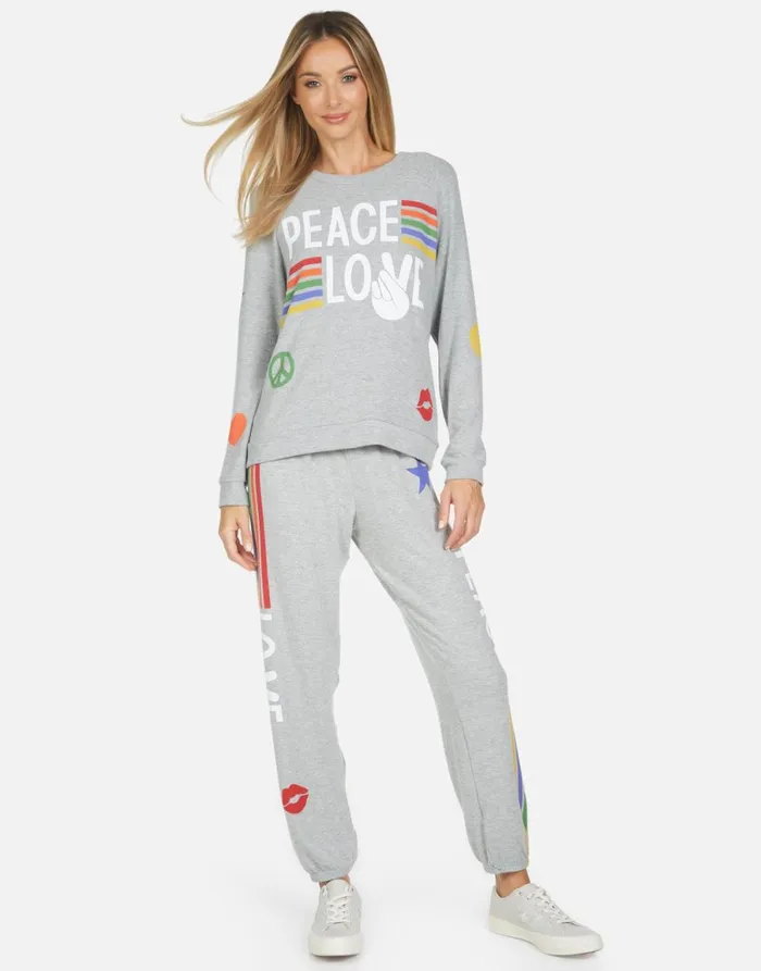 Tanzy Peace Love Stripe Heather Grey Women039s Lauren Moshi Long Sweatpants