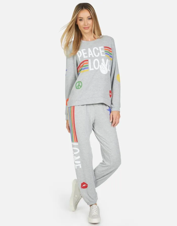 Tanzy Peace Love Stripe Heather Grey Women039s Lauren Moshi Long Sweatpants
