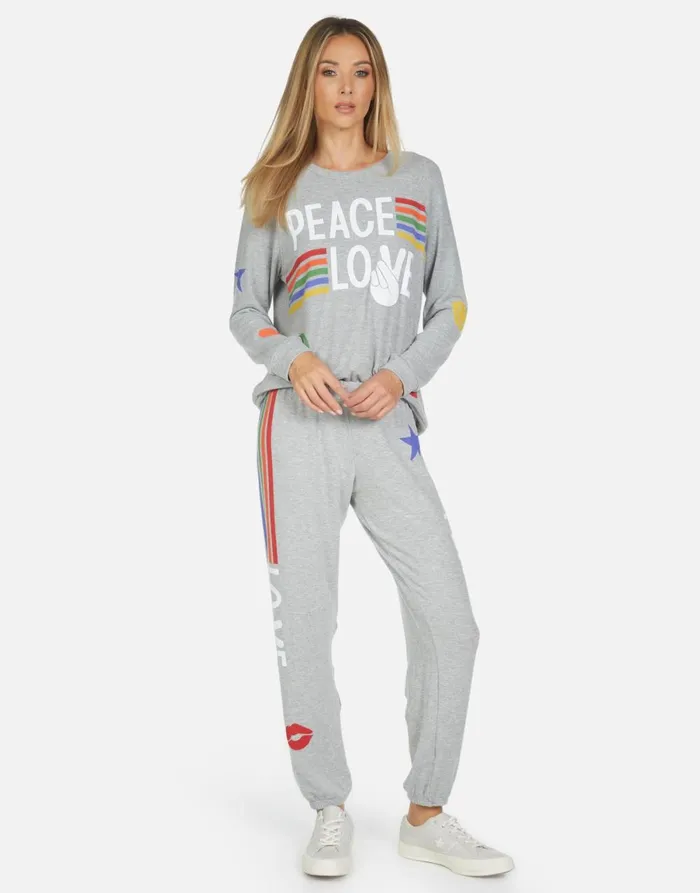 Tanzy Peace Love Stripe Heather Grey Women039s Lauren Moshi Long Sweatpants