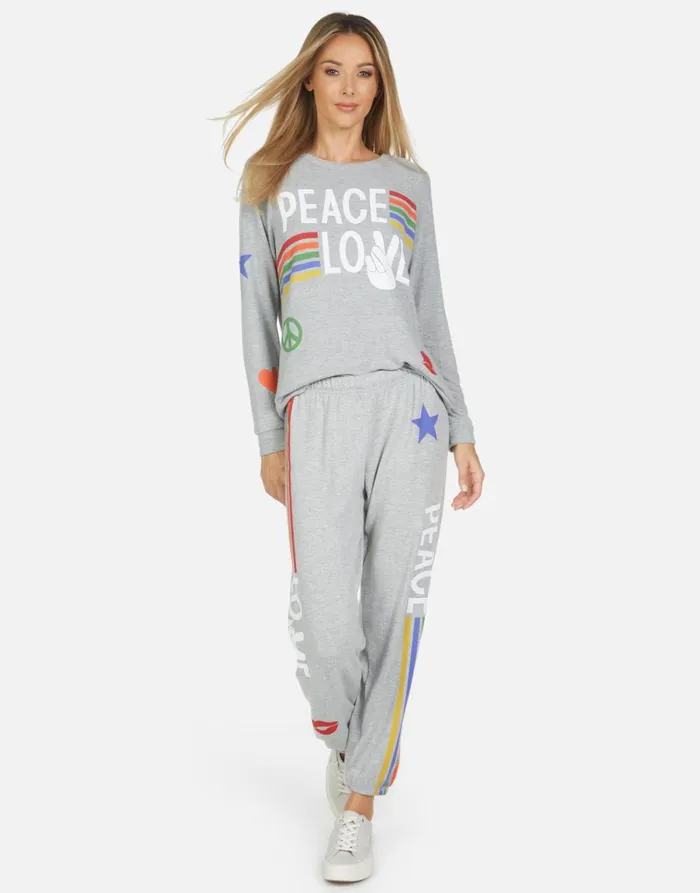 Tanzy Peace Love Stripe Heather Grey Women039s Lauren Moshi Long Sweatpants