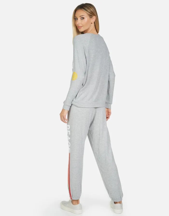 Tanzy Peace Love Stripe Heather Grey Women039s Lauren Moshi Long Sweatpants