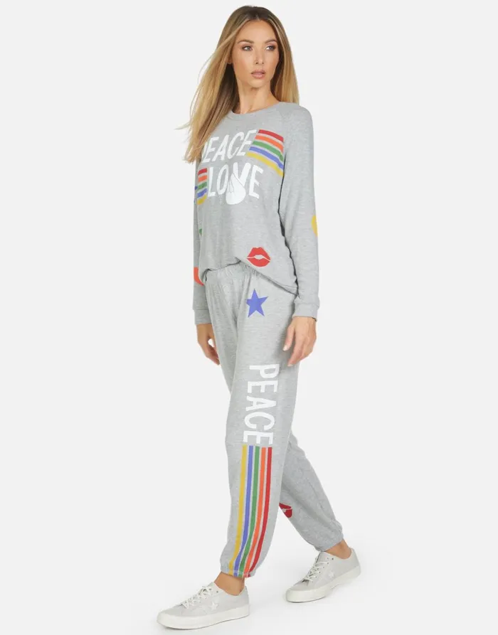 Tanzy Peace Love Stripe Heather Grey Women039s Lauren Moshi Long Sweatpants