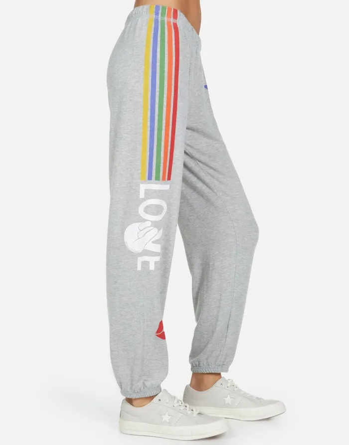 Tanzy Peace Love Stripe Heather Grey Women039s Lauren Moshi Long Sweatpants