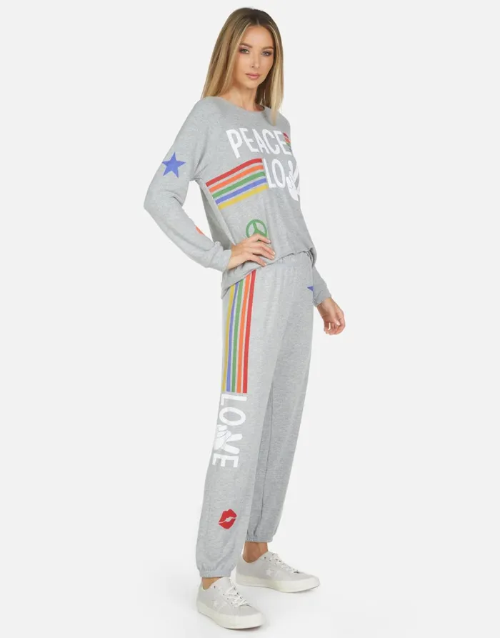 Tanzy Peace Love Stripe Heather Grey Women039s Lauren Moshi Long Sweatpants