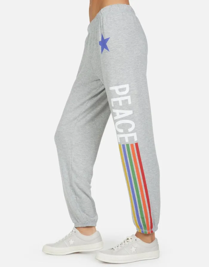 Tanzy Peace Love Stripe Heather Grey Women039s Lauren Moshi Long Sweatpants