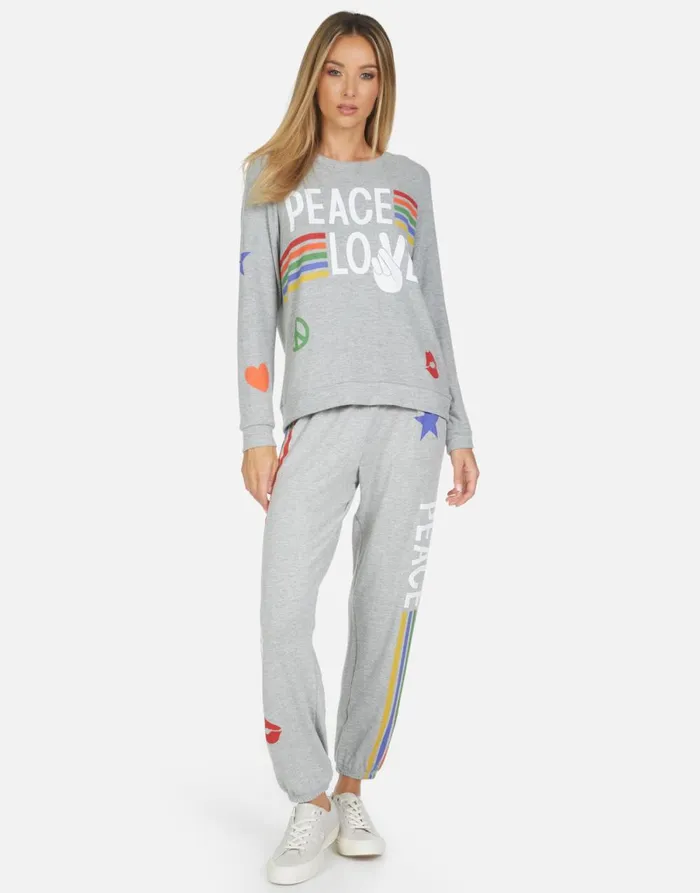 Tanzy Peace Love Stripe Heather Grey Women039s Lauren Moshi Long Sweatpants